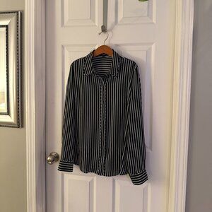Express Relaxed Portofino Button Down Shirt Large Black and White Striped